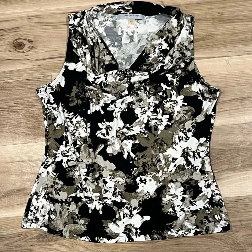 Marc New York Andrew Marc Floral Draped Neck Blouse Women’s Medium